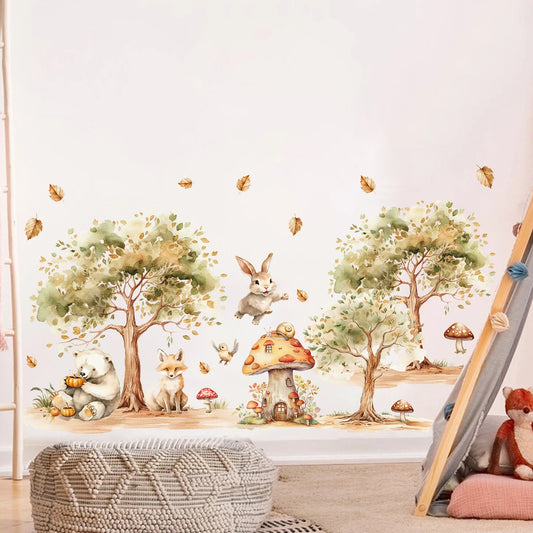 Rural Tree Fox Rabbit and Bear Wall Decal | Kids Room Decor removable peel and stick wall decal by HomeDecorDecals.
