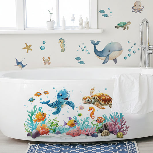 Watercolour Cartoon Cute Marine Animals Wall Decal | Home Decor removable peel and stick wall decal by HomeDecorDecals.