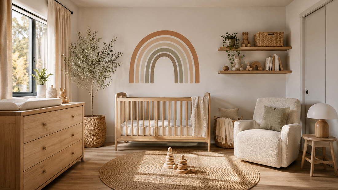 Beautiful small nursery featuring space-saving furniture and calming neutral décor by HomeDecorDecals