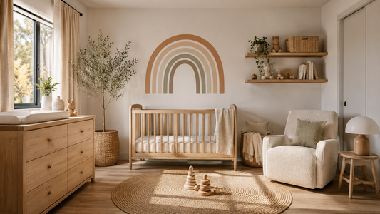 Beautiful small nursery featuring space-saving furniture and calming neutral décor by HomeDecorDecals