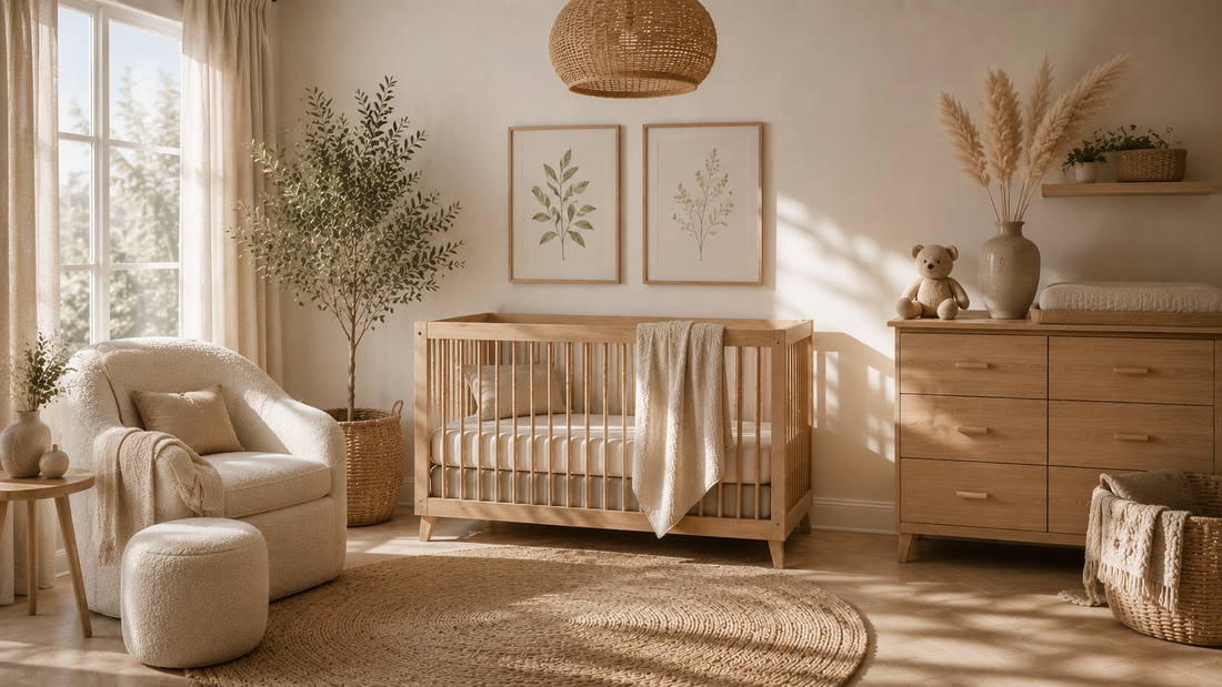 Luxury neutral nursery featuring soft beige tones and Scandinavian-inspired nursery décor