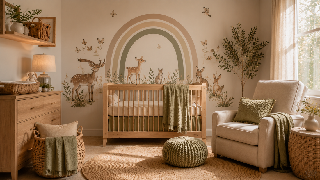 Gender neutral nursery ideas featuring modern wall decals and soft earth-tone nursery décor by HomeDecorDecals