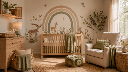 Gender neutral nursery ideas featuring modern wall decals and soft earth-tone nursery décor by HomeDecorDecals