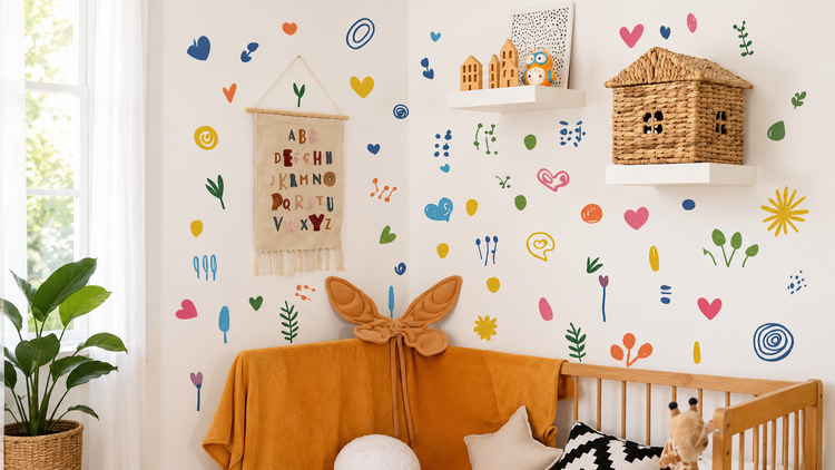 Shop nursery wall decals featuring animals, rainbows, stars, growth charts and playful designs. Easy peel and stick wall stickers for baby rooms. Homedecordecals_com