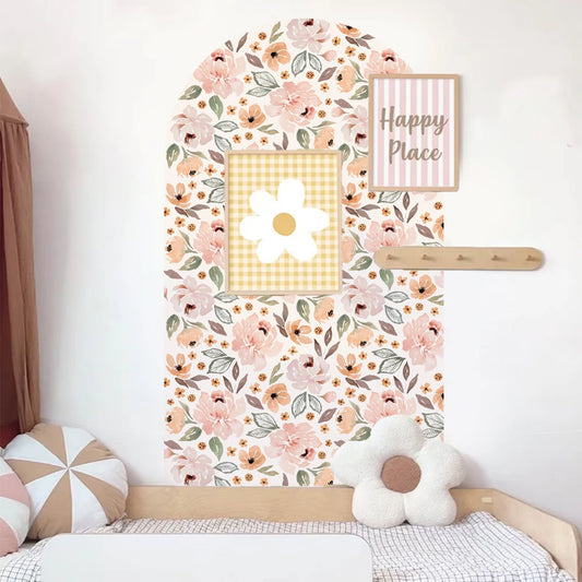 Boho Flowers Arch Wallpaper Decal | Kids Room Decor removable peel and stick wall decal by HomeDecorDecals.