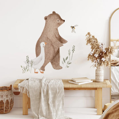 Cartoon Bear Duck Bee Animals Watercolor Wall Sticker Nursery Child Room Decal Art Baby Kids Room Bedroom Living Home Decor-HomeDecorDecals_com