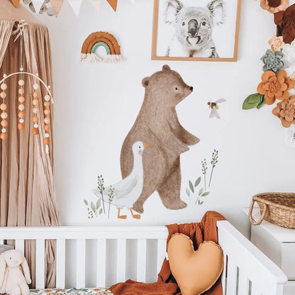 Cartoon Bear Duck Bee Animals Watercolor Wall Sticker Nursery Child Room Decal Art Baby Kids Room Bedroom Living Home Decor-HomeDecorDecals_com
