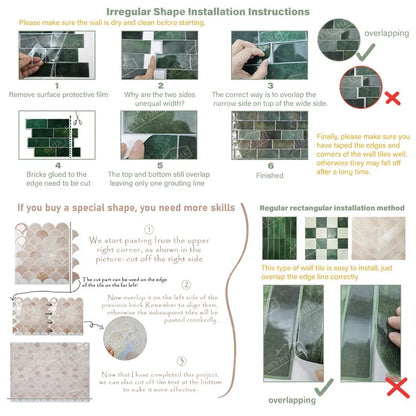 10/30 PC 3D Mosaic Style Self-Adhesive Wall Tile Kitchen Backsplash Suitable for Kitchen Wall Decoration Square 10.5" x 10.5"-HomeDecorDecals_com