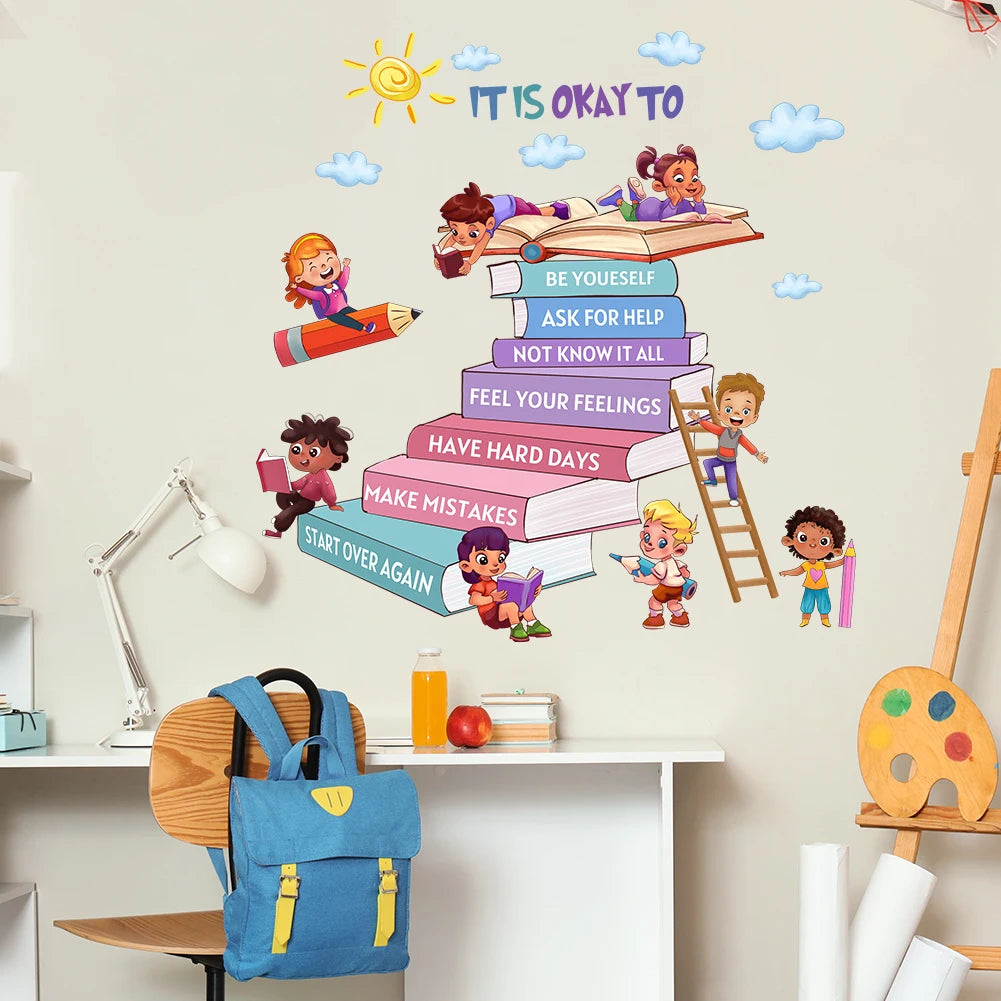 Additional view of Cartoon Kids Daily Motivational Text Wall Decal | Kids Room Decor by HomeDecorDecals.