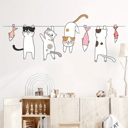 Additional view of Cute Cat Clothesline Wall Decal | Kids Room Decor by HomeDecorDecals.