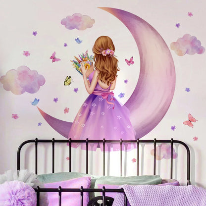 Additional view of Flowers Butterfly and Girl Wall Decal | Kids Room Decor by HomeDecorDecals.