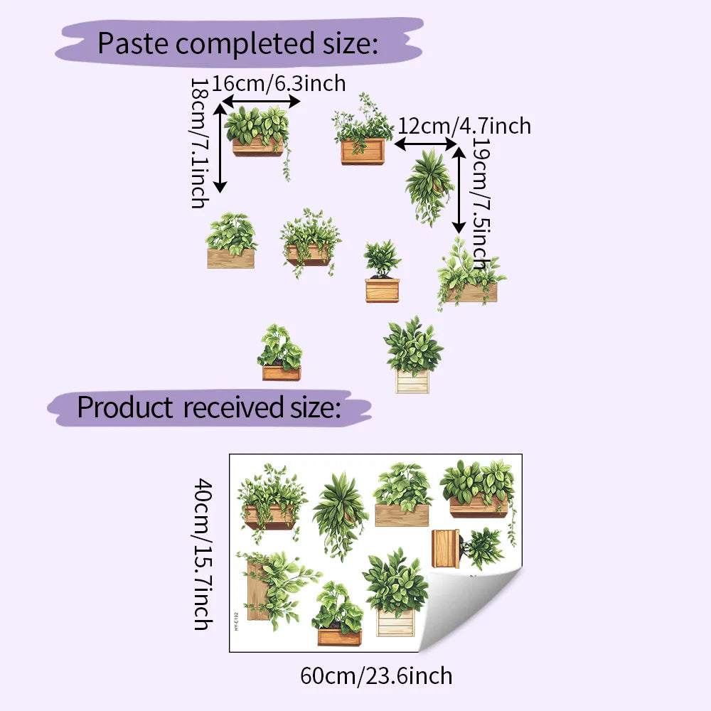 Additional view of Fresh Green Potted Plants Wall Decal | Home Decor by HomeDecorDecals.