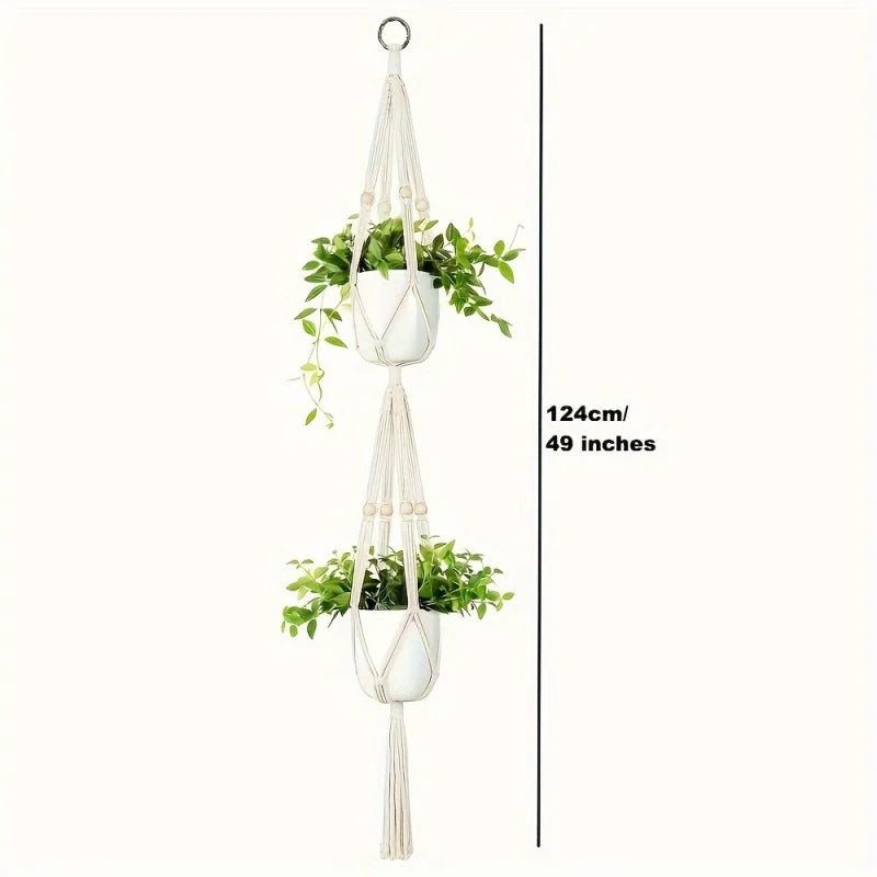 Additional view of Hanging Planter Basket Cotton Rope with Beads | Home Decor by HomeDecorDecals.