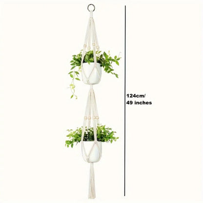 Additional view of Hanging Planter Basket Cotton Rope with Beads | Home Decor by HomeDecorDecals.