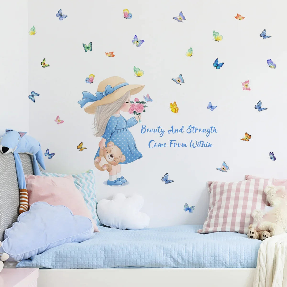 Alternative angle of Flowers Butterfly and Girl Wall Decal | Kids Room Decor by HomeDecorDecals