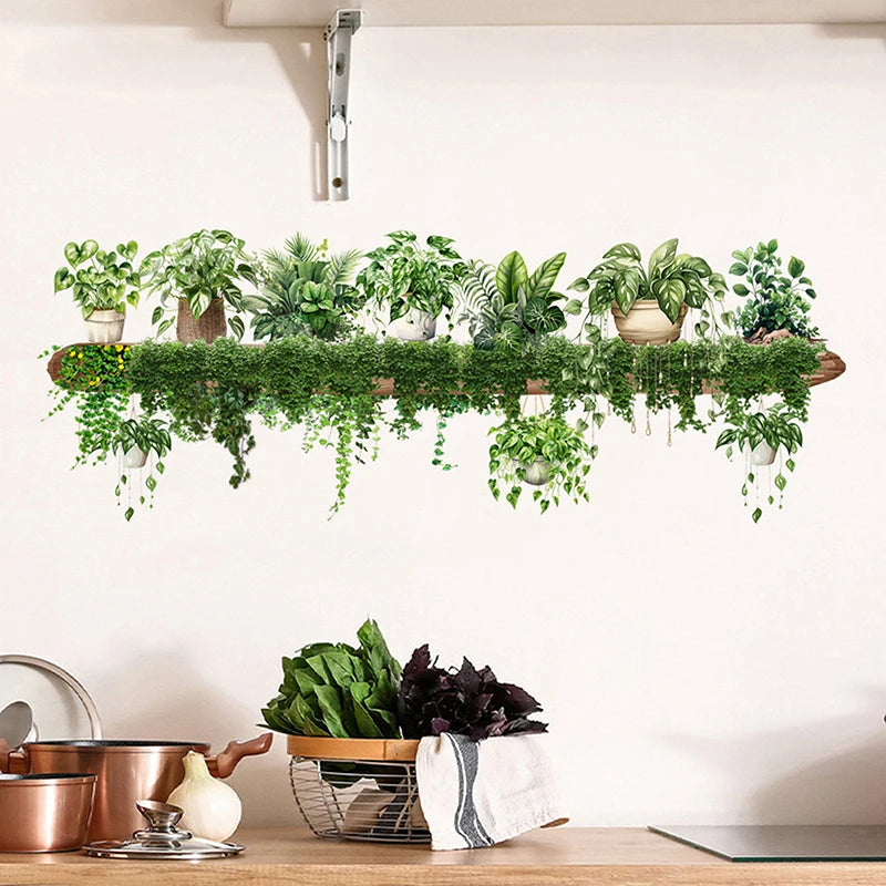 Alternative angle of Green Plant Hanging Basket Wall Decal | Home Decor by HomeDecorDecals.