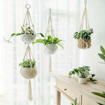 Alternative angle of Hanging Planter Basket Cotton Rope with Beads | Home Decor by HomeDecorDecals.
