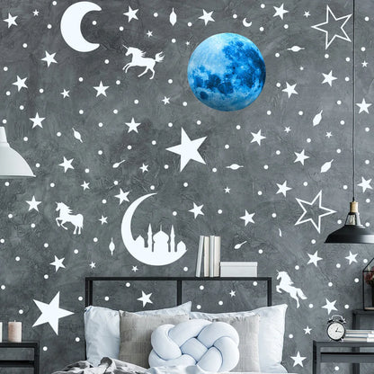 Alternative angle of Luminous Moon and Stars Wall Decal | Kids Room Decor by HomeDecorDecals.