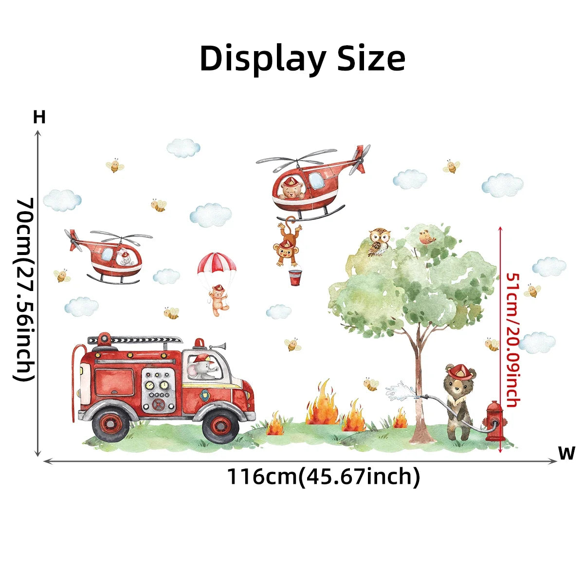 Animal Helicopter and Fire Truck Wall Decal | Kids Room Decor displayed in room decor by HomeDecorDecals.