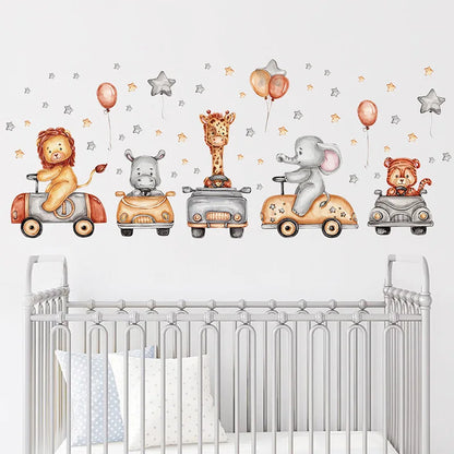 Animals on Train Airplane and Hot Air Balloon Wall Decal | Kids Room Decor decorative wall feature by HomeDecorDecals.