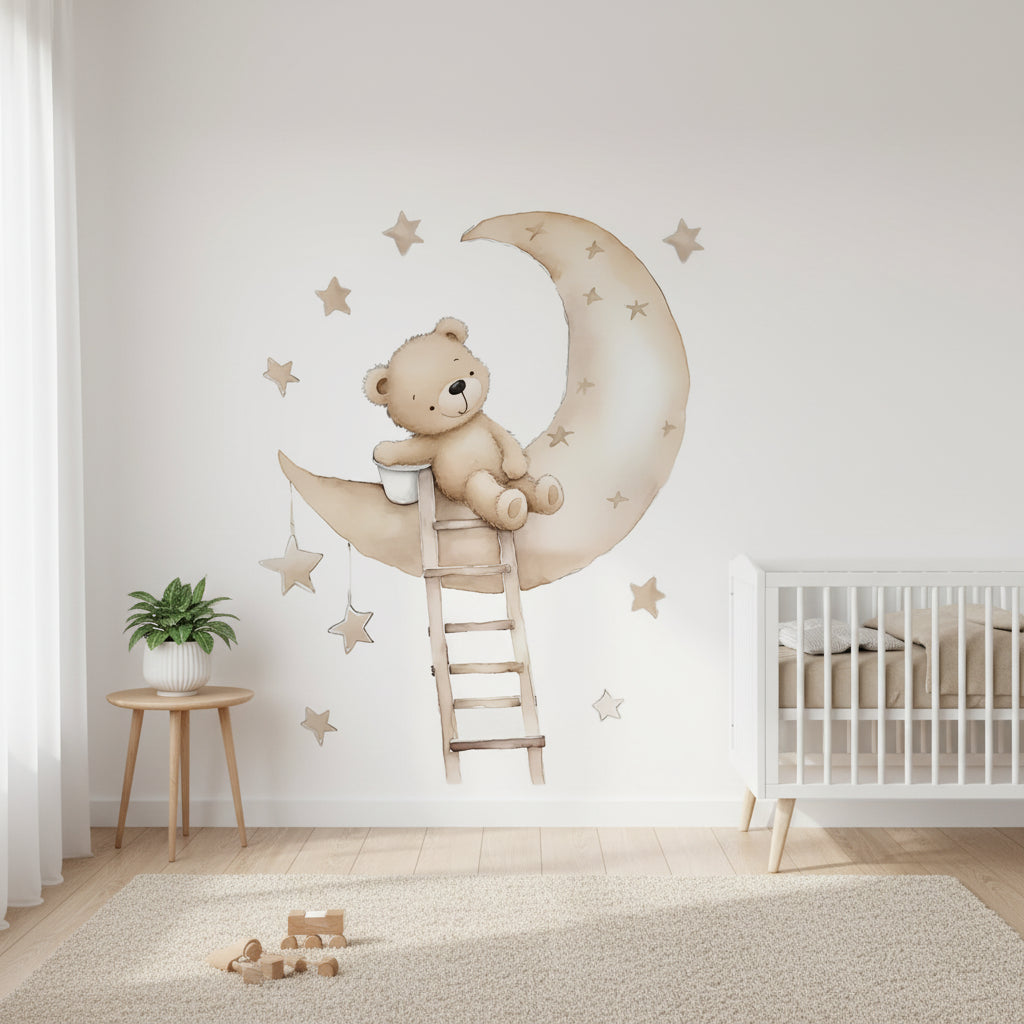 Bear Star and Moon Wall Decal | Kids Room Decor design details by HomeDecorDecals.