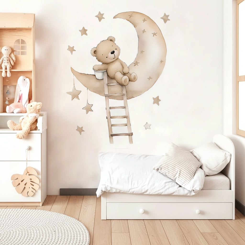 Bear Star and Moon Wall Decal | Kids Room Decor displayed in room decor by HomeDecorDecals.