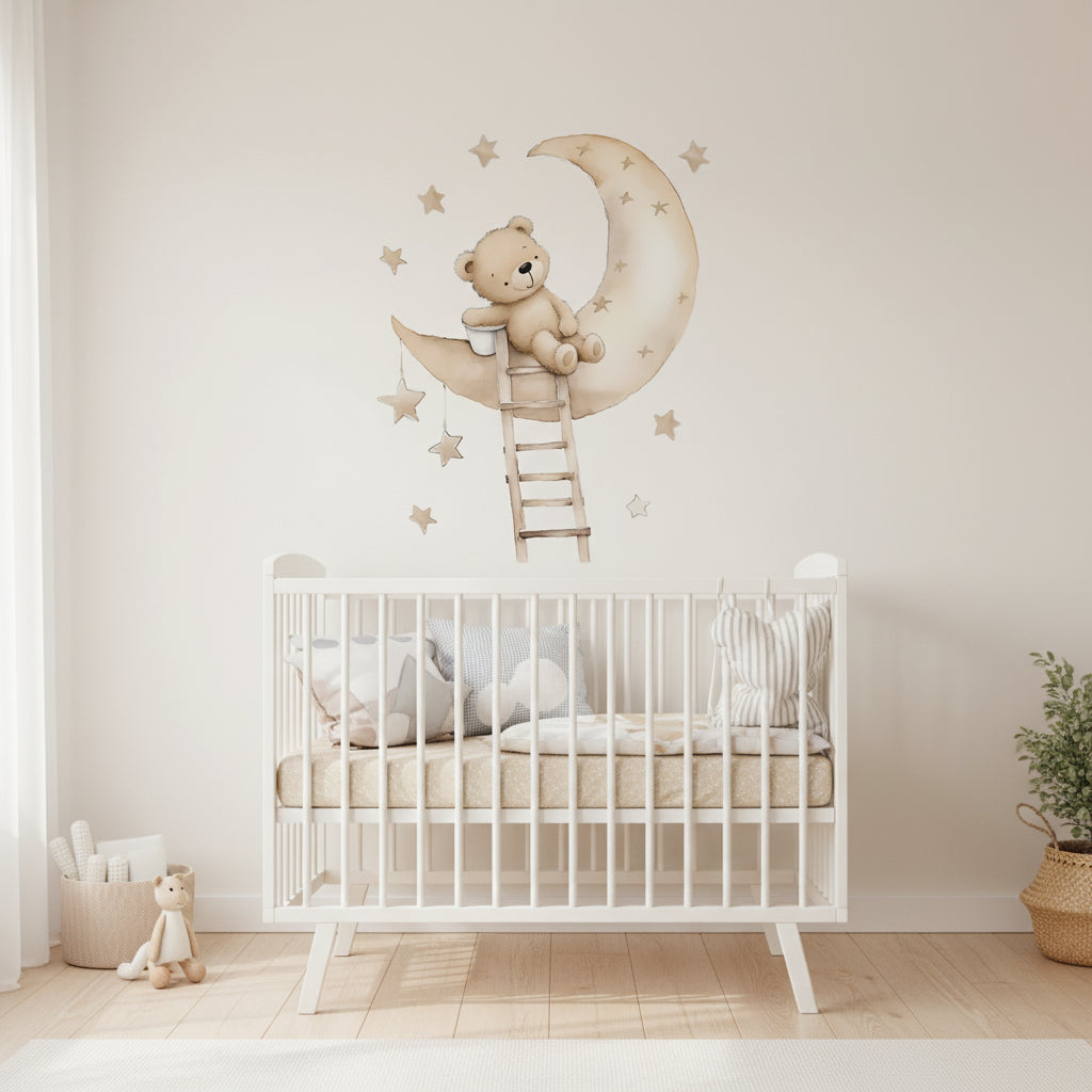 Bear Star and Moon Wall Decal | Kids Room Decor removable peel and stick wall decal by HomeDecorDecals.