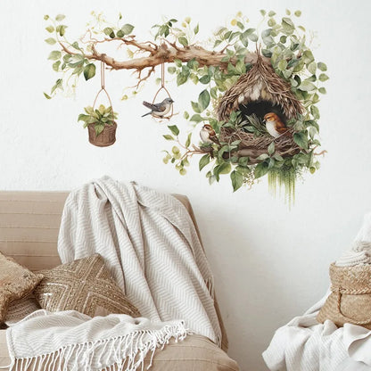 Close-up view of Bird Nest Branch Wall Decal | Home Decor by HomeDecorDecals.
