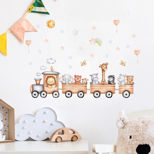 Cartoon Train Animal Wall Decal | Kids Room Decor removable peel and stick wall decal by HomeDecorDecals.