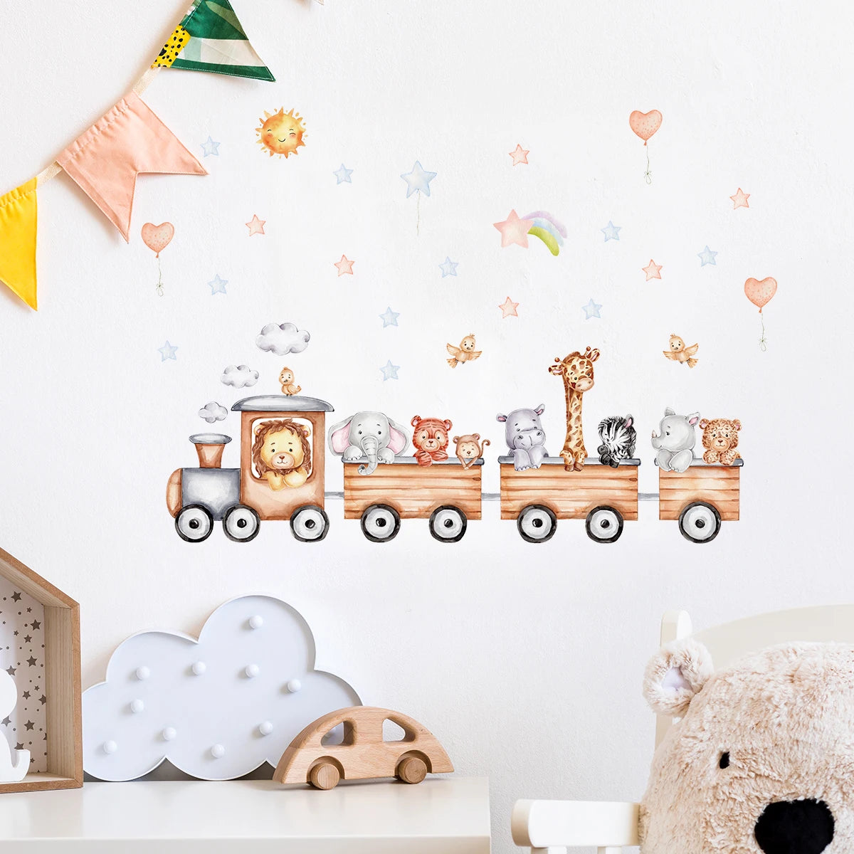 Cartoon Train Animal Wall Decal for Kids-HomeDecorDecals_com