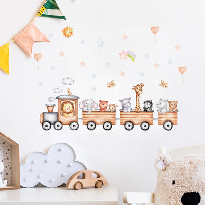 Cartoon Train Animal Wall Decal for Kids-HomeDecorDecals_com