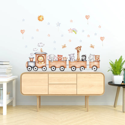 Cartoon Train Animal Wall Decal for Kids-HomeDecorDecals_com