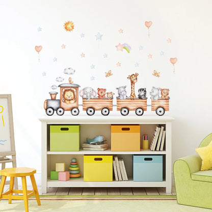 Cartoon Train Animal Wall Decal for Kids-HomeDecorDecals_com