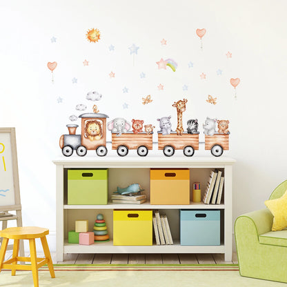 Cartoon Train Animal Wall Decal for Kids-HomeDecorDecals_com
