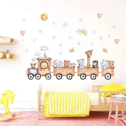 Cartoon Train Animal Wall Decal for Kids-HomeDecorDecals_com