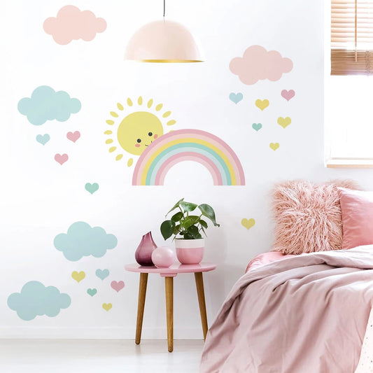 Cartoon Clouds Rainbow and Sun Wall Decal | Home Decor by HomeDecorDecals.
