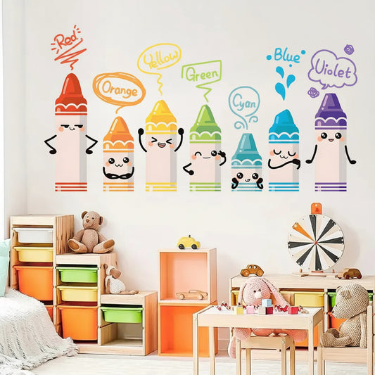 Cartoon Colourful Crayon Pattern Wall Decal | Kids Room Decor removable peel and stick wall decal by HomeDecorDecals.