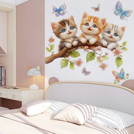 Cartoon Cute Cat on Tree Branch Wall Decal | Kids Room Decor by HomeDecorDecals.