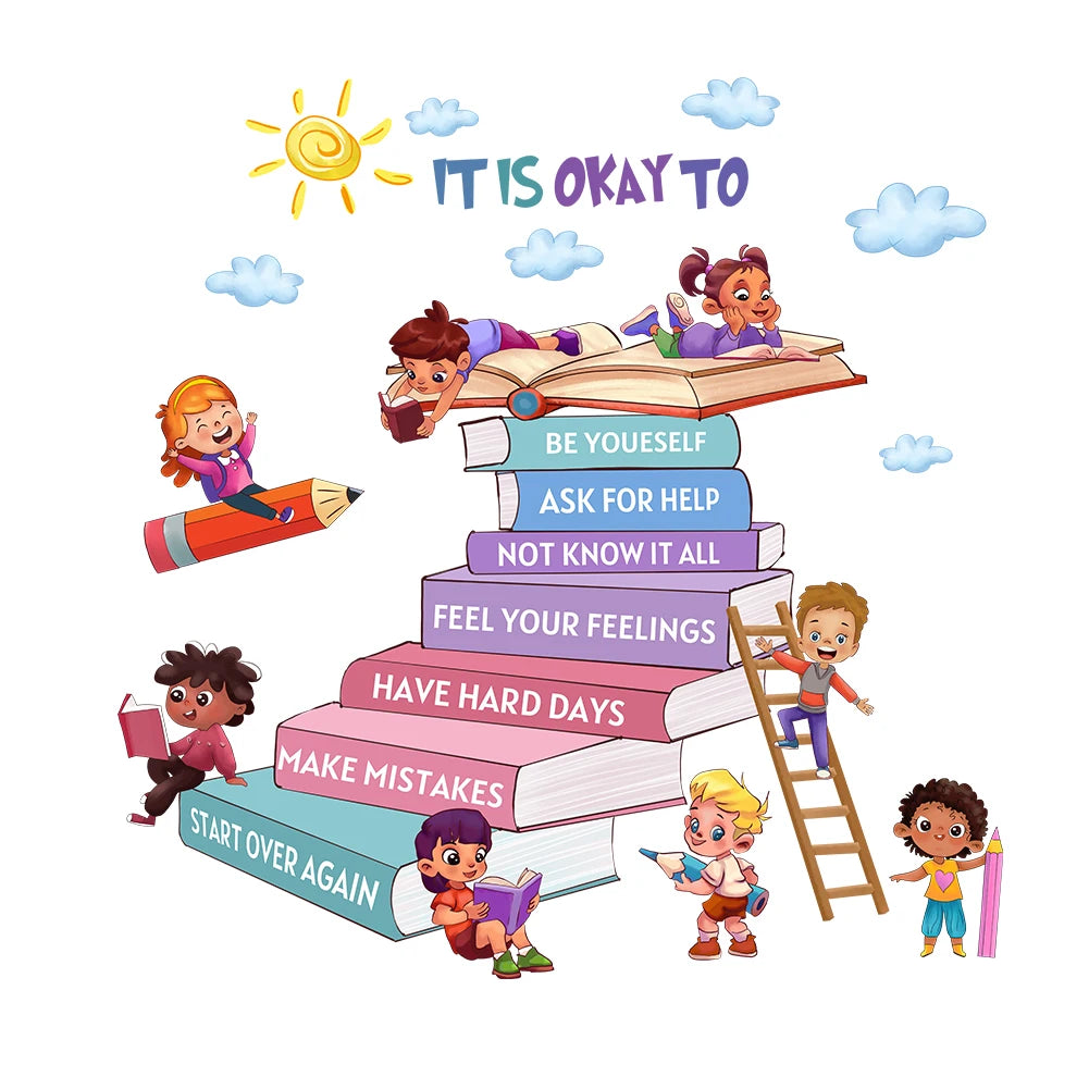 Cartoon Kids Daily Motivational Text Wall Decal | Kids Room Decor design details by HomeDecorDecals.