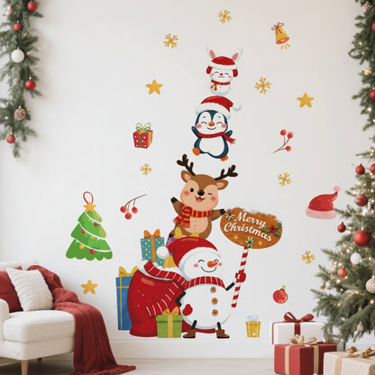 Close-up view of Cartoon Animal Christmas Wall Decal | Home Decor by HomeDecorDecals.