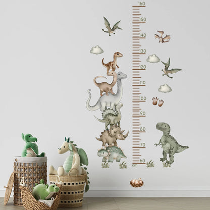 Close-up view of Cartoon Dinosaur Growth Chart Wall Decal | Kids Room Decor by HomeDecorDecals.