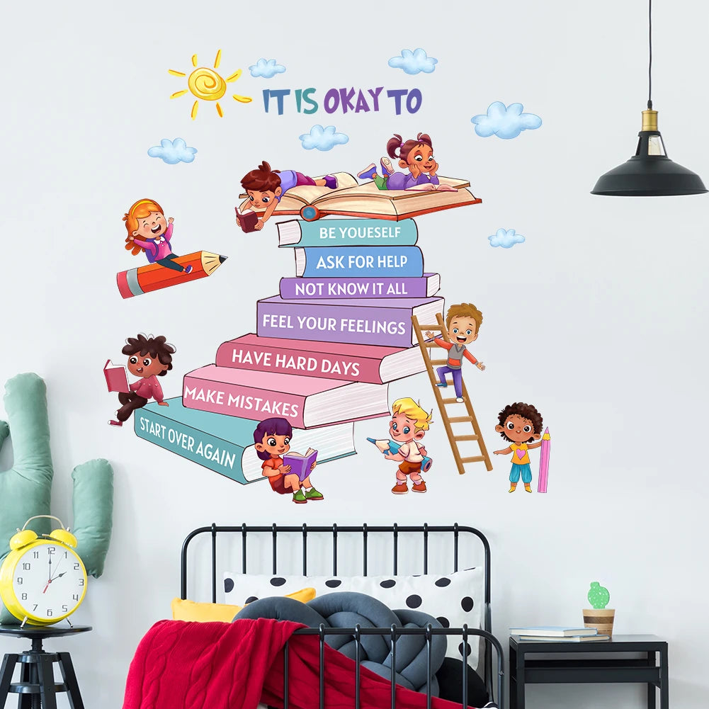 Close-up view of Cartoon Kids Daily Motivational Text Wall Decal | Kids Room Decor by HomeDecorDecals.