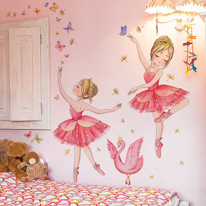 Close-up view of Flowers Butterfly and Girl Wall Decal | Kids Room Decor by HomeDecorDecals.