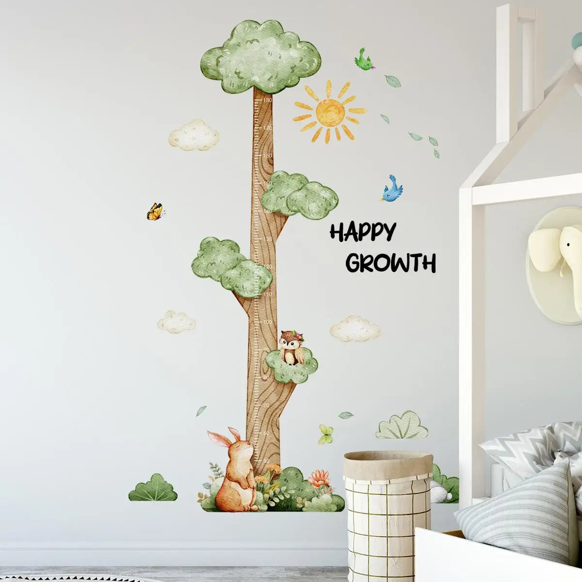 Close-up view of Forest Animal Tree Height Chart Wall Decal | Kids Room Decor by HomeDecorDecals.