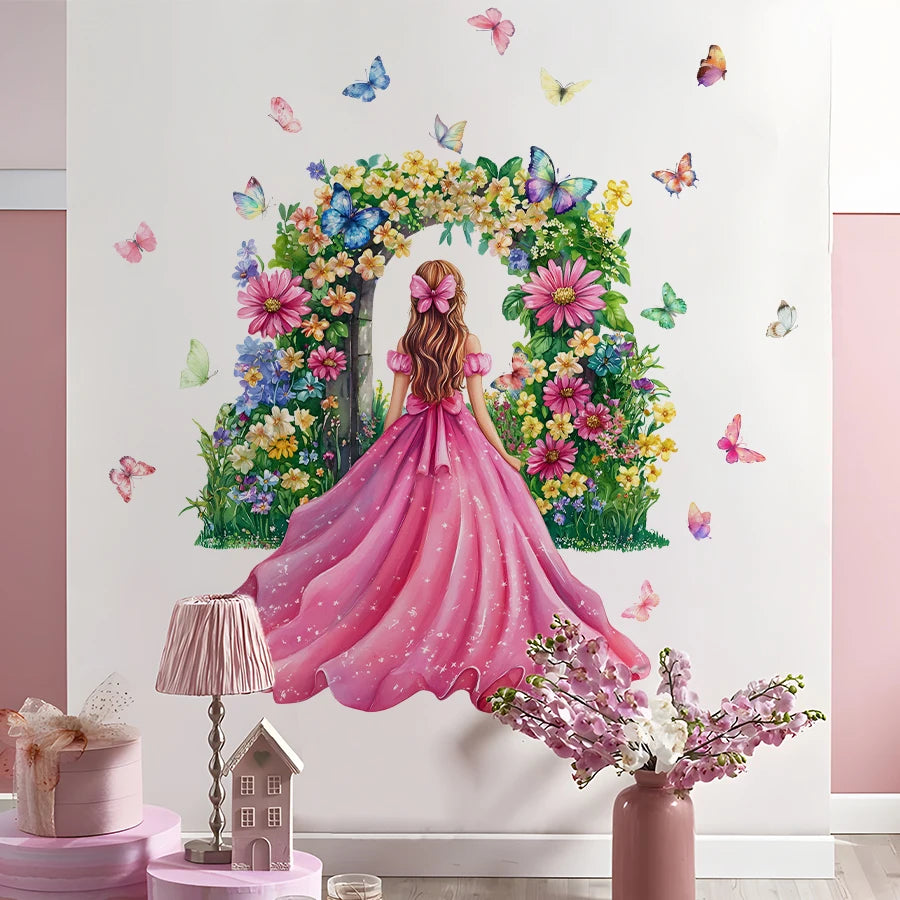Close-up view of Girl Moon and Butterflies Wall Decal | Kids Room Decor by HomeDecorDecals.