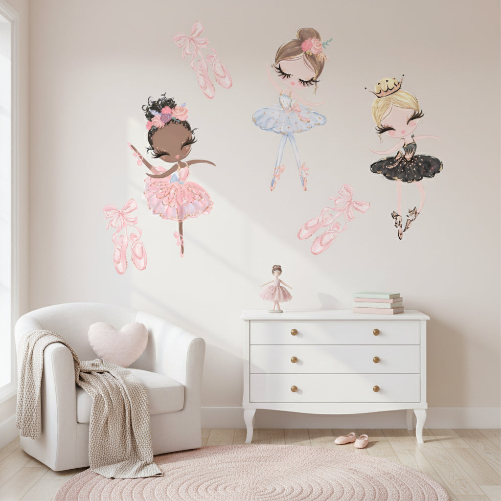 Close-up view of Kawaii Ballet Dance Girl Wall Decal | Kids Room Decor by HomeDecorDecals.