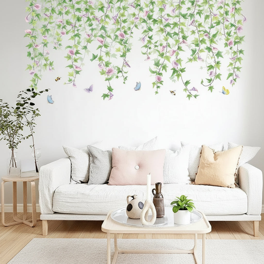 Close-up view of Morning Glory Vine Wall Decal | Home Decor by HomeDecorDecals.