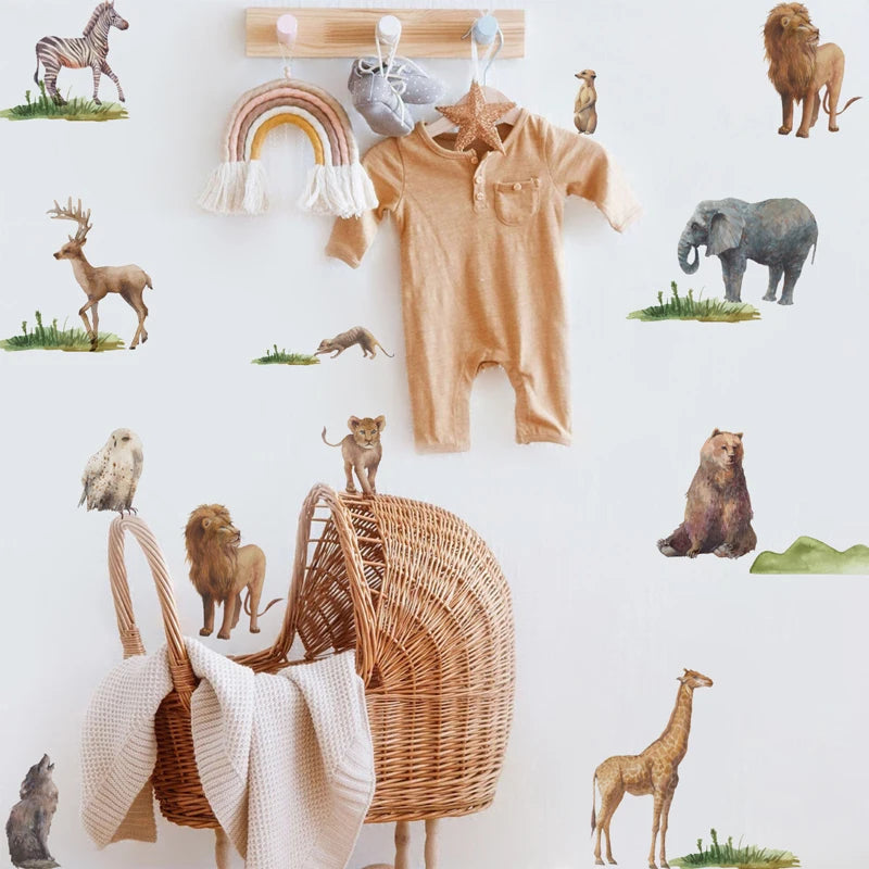 Close-up view of Nordic Cartoon Animals Wall Decal | Kids Room Decor by HomeDecorDecals.