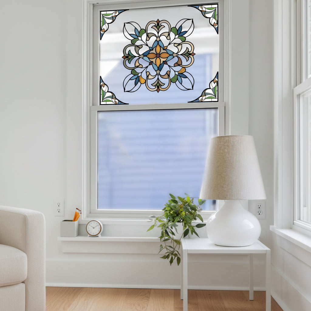Close-up view of PVC Moroccan Style Geometric Glass Decal | Home Decor by HomeDecorDecals.
