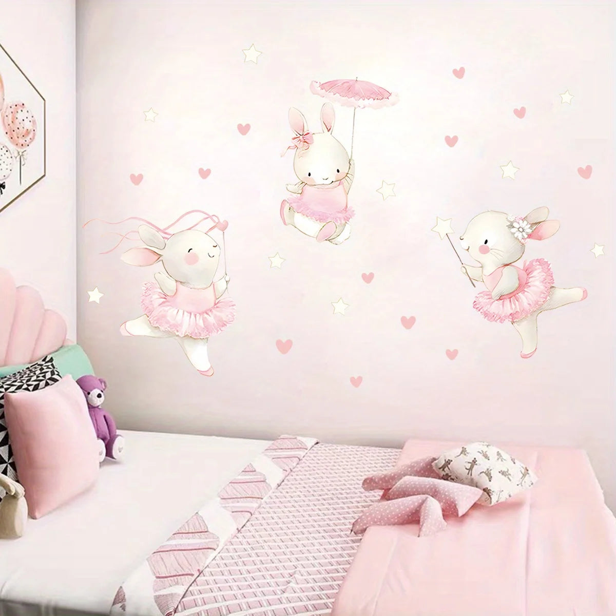 Close-up view of Rabbit Dancing Heart Wall Decal | Kids Room Decor by HomeDecorDecals.